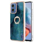 For Motorola Moto G34 Electroplating Marble Dual-side IMD Phone Case with Ring(Green 017)