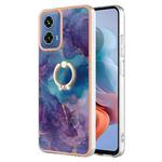 For Motorola Moto G34 Electroplating Marble Dual-side IMD Phone Case with Ring(Purple 016)