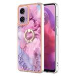 For Motorola Moto G04 4G / G24 4G Electroplating Marble Dual-side IMD Phone Case with Ring(Pink 013)