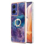 For Motorola Moto G85 Electroplating Marble Dual-side IMD Phone Case with Ring(Purple 016)