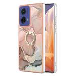 For Motorola Moto G85 Electroplating Marble Dual-side IMD Phone Case with Ring(Rose Gold 015)