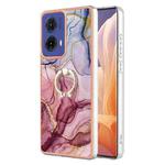 For Motorola Moto G85 Electroplating Marble Dual-side IMD Phone Case with Ring(Rose Red 014)