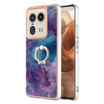 For Motorola Edge 50 Ultra Electroplating Marble Dual-side IMD Phone Case with Ring(Purple 016)