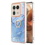 For Motorola Edge 50 Ultra Electroplating Marble Dual-side IMD Phone Case with Ring(Blue 018)