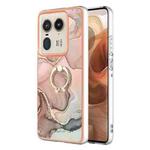 For Motorola Edge 50 Ultra Electroplating Marble Dual-side IMD Phone Case with Ring(Rose Gold 015)