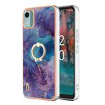 For Nokia C12 Electroplating Marble Dual-side IMD Phone Case with Ring(Purple 016)