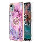 For Nokia C12 Electroplating Marble Dual-side IMD Phone Case with Ring(Pink 013)