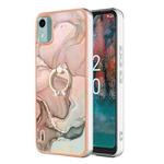For Nokia C12 Electroplating Marble Dual-side IMD Phone Case with Ring(Rose Gold 015)