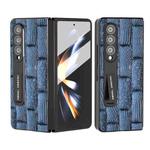 For Samsung Galaxy Z Fold4 5G ABEEL Integrated Genuine Leather Mahjong Texture Series Phone Case with Holder(Blue)