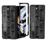 For Samsung Galaxy Z Fold5 ABEEL Integrated Genuine Leather Mahjong Texture Series Phone Case with Holder(Black)