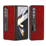 For Samsung Galaxy Z Fold4 5G ABEEL Integrated Genuine Leather Crocodile Pattern Phone Case with Holder(Red)