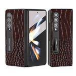 For Samsung Galaxy Z Fold4 5G ABEEL Integrated Genuine Leather Crocodile Pattern Phone Case with Holder(Coffee)