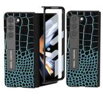 For Samsung Galaxy Z Fold5 ABEEL Integrated Genuine Leather Crocodile Pattern Phone Case with Holder(Blue)