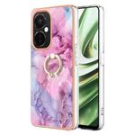 For OnePlus Nord CE 3 5G/CE 3 Lite 5G Electroplating Marble Dual-side IMD Phone Case with Ring(Pink 013)