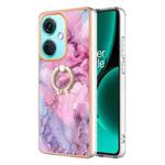 For OnePlus Nord CE 3 Electroplating Marble Dual-side IMD Phone Case with Ring(Pink 013)