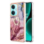 For OnePlus Nord CE 3 Electroplating Marble Dual-side IMD Phone Case with Ring(Rose Red 014)