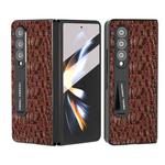 For Samsung Galaxy Z Fold3 5G ABEEL Integrated Genuine Leather Sky Series Phone Case with Holder(Brown)