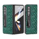 For Samsung Galaxy Z Fold4 5G ABEEL Integrated Genuine Leather Sky Series Phone Case with Holder(Green)