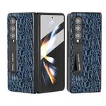 For Samsung Galaxy Z Fold4 5G ABEEL Integrated Genuine Leather Sky Series Phone Case with Holder(Blue)