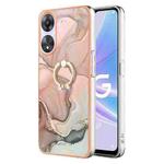 For OPPO A78 5G / A58 5G Electroplating Marble Dual-side IMD Phone Case with Ring(Rose Gold 015)