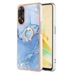 For OPPO Reno8 T 4G Electroplating Marble Dual-side IMD Phone Case with Ring(Blue 018)