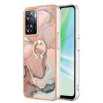 For OPPO A57 4G/A77 5G Taiwan/K10 5G Global Electroplating Marble Dual-side IMD Phone Case with Ring(Rose Gold 015)