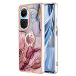 For OPPO Reno10 5G Global Electroplating Marble Dual-side IMD Phone Case with Ring(Rose Red 014)