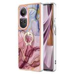 For OPPO Reno10 Pro 5G Global Electroplating Marble Dual-side IMD Phone Case with Ring(Rose Red 014)