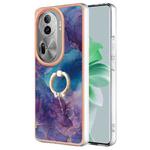 For OPPO Reno11 Pro 5G Global Electroplating Marble Dual-side IMD Phone Case with Ring(Purple 016)