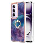 For OPPO Reno12 Pro Global Electroplating Marble Dual-side IMD Phone Case with Ring(Purple 016)