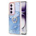 For OPPO Reno12 Pro Global Electroplating Marble Dual-side IMD Phone Case with Ring(Blue 018)