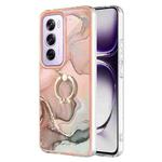 For OPPO Reno12 Pro Global Electroplating Marble Dual-side IMD Phone Case with Ring(Rose Gold 015)