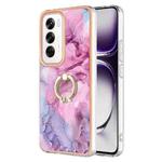 For OPPO Reno12 Global Electroplating Marble Dual-side IMD Phone Case with Ring(Pink 013)