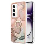 For OPPO Reno12 Global Electroplating Marble Dual-side IMD Phone Case with Ring(Rose Gold 015)