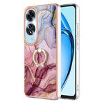 For OPPO A60 Electroplating Marble Dual-side IMD Phone Case with Ring(Rose Red 014)