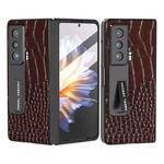 For Honor Magic Vs ABEEL Integrated Genuine Leather Crocodile Pattern Phone Case with Holder(Coffee)