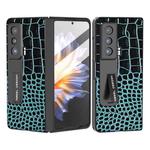 For Honor Magic Vs ABEEL Integrated Genuine Leather Crocodile Pattern Phone Case with Holder(Blue)