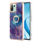 For Xiaomi Mi 11 Lite Electroplating Marble Dual-side IMD Phone Case with Ring(Purple 016)