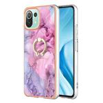 For Xiaomi Mi 11 Lite Electroplating Marble Dual-side IMD Phone Case with Ring(Pink 013)