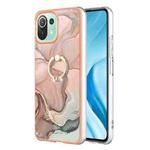 For Xiaomi Mi 11 Lite Electroplating Marble Dual-side IMD Phone Case with Ring(Rose Gold 015)