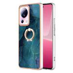 For Xiaomi 13 Lite 5G Electroplating Marble Dual-side IMD Phone Case with Ring(Green 017)