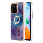 For Xiaomi Redmi 10C Electroplating Marble Dual-side IMD Phone Case with Ring(Purple 016)