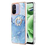 For Xiaomi Redmi 12C/11A 4G Global Electroplating Marble Dual-side IMD Phone Case with Ring(Blue 018)