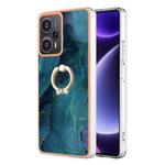 For Xiaomi Poco F5 5G / Redmi Note 12 Turbo Electroplating Marble Dual-side IMD Phone Case with Ring(Green 017)