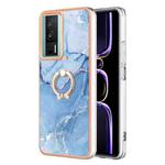 For Xiaomi Poco F5 Pro 5G / Redmi K60 Electroplating Marble Dual-side IMD Phone Case with Ring(Blue 018)