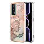 For Xiaomi Poco F5 Pro 5G / Redmi K60 Electroplating Marble Dual-side IMD Phone Case with Ring(Rose Gold 015)