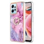 For Xiaomi Redmi Note 12 4G Global Electroplating Marble Dual-side IMD Phone Case with Ring(Pink 013)