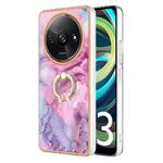For Xiaomi Redmi A3 Electroplating Marble Dual-side IMD Phone Case with Ring(Pink 013)