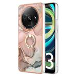 For Xiaomi Redmi A3 Electroplating Marble Dual-side IMD Phone Case with Ring(Rose Gold 015)
