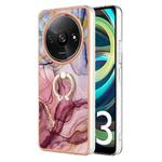 For Xiaomi Redmi A3 Electroplating Marble Dual-side IMD Phone Case with Ring(Rose Red 014)